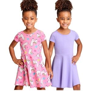 The Children Place short sleeves dresses, 2 pack, one solid, one print style,4T.